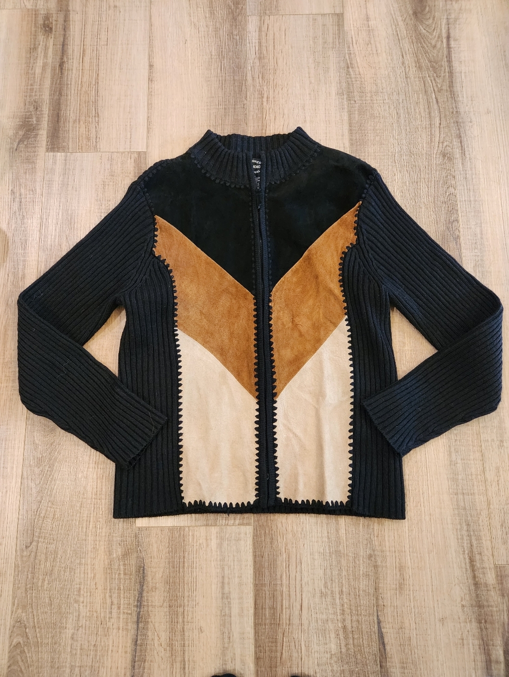 Designers Originals Studio Leather Suede Sweater Jacket Medium Colorblock Zip